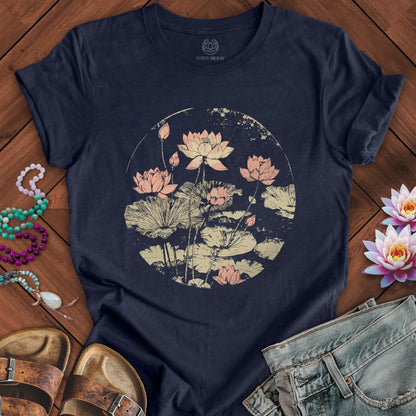 Printify T-Shirt Vintage Lotus Pond Tee Heather Midnight Navy / S