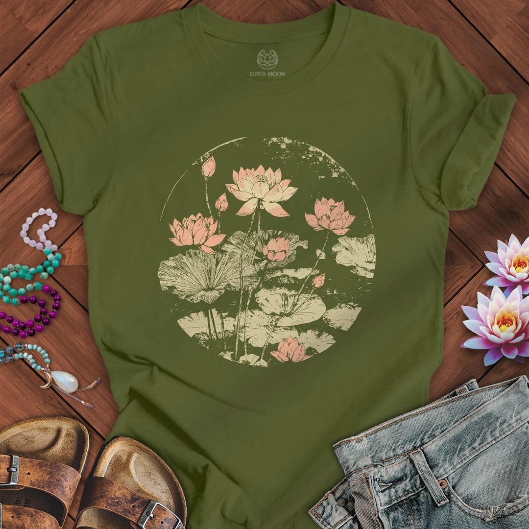 Printify T-Shirt Vintage Lotus Pond Tee Olive / S