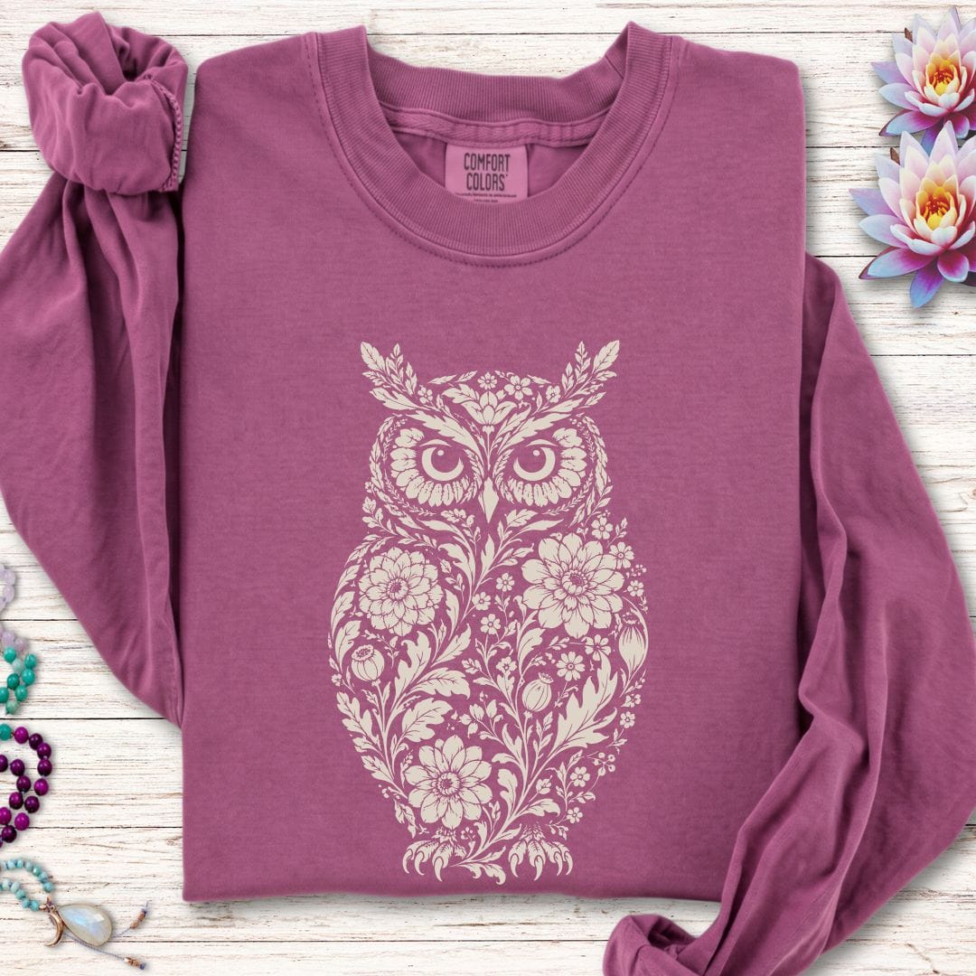 Vintage Owl Long Sleeve Tee Berry