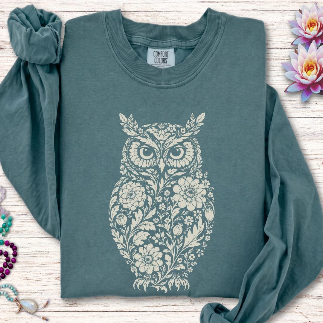 Vintage Owl Long Sleeve Tee Blue Spruce