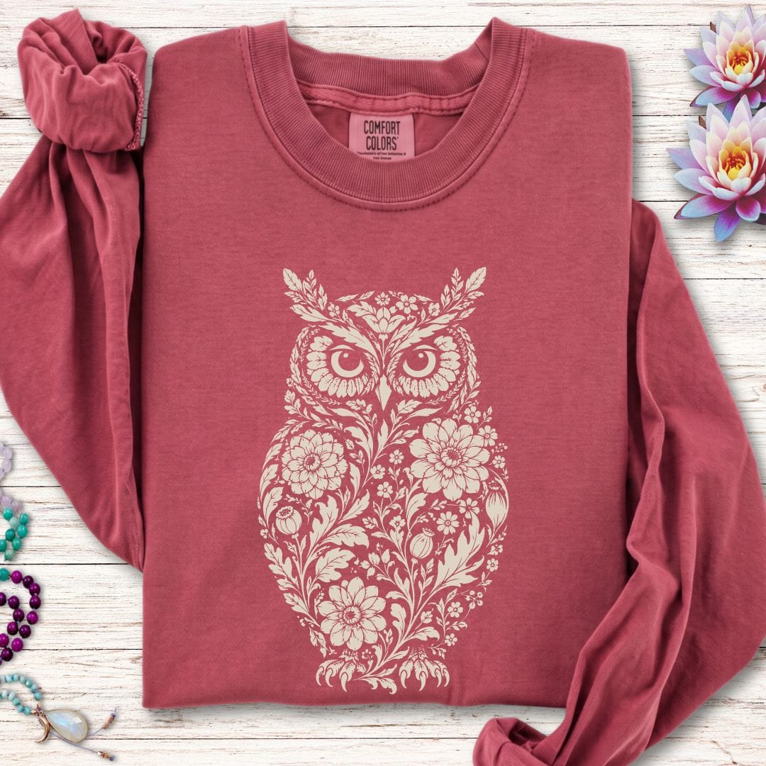 Vintage Owl Long Sleeve Tee Crimson