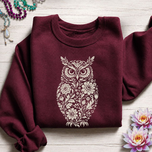 Vintage Owl Sweatshirt Maroon