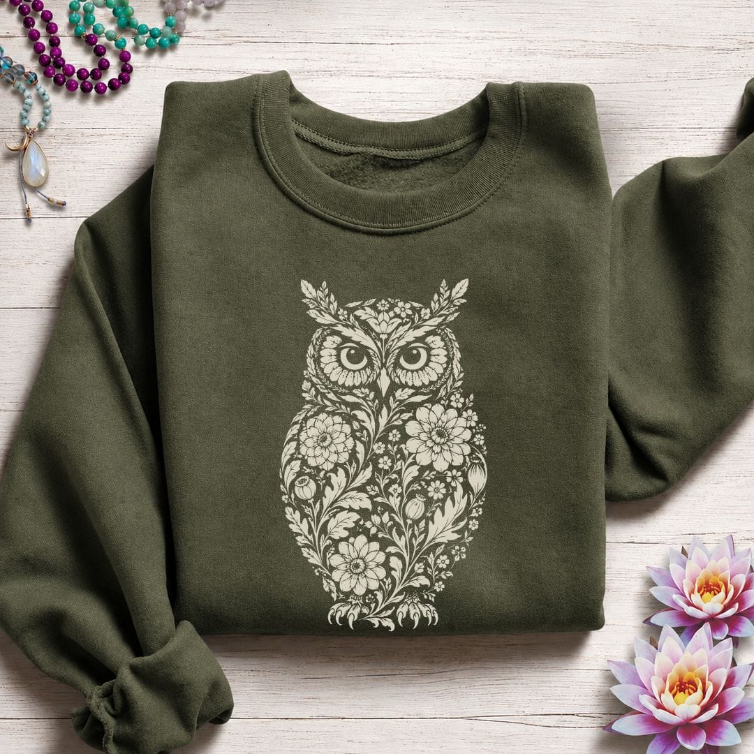 Vintage Owl Sweatshirt Military Green