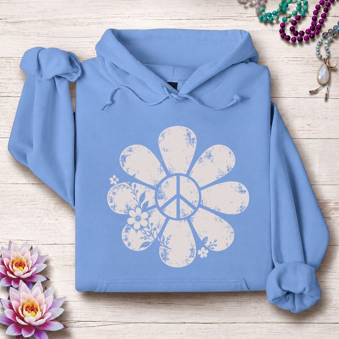 Printify Hoodie Vintage Peace Daisy Hoodie Carolina Blue / S