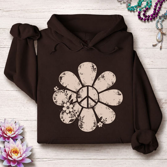 Vintage Peace Daisy Hoodie Dark Chocolate