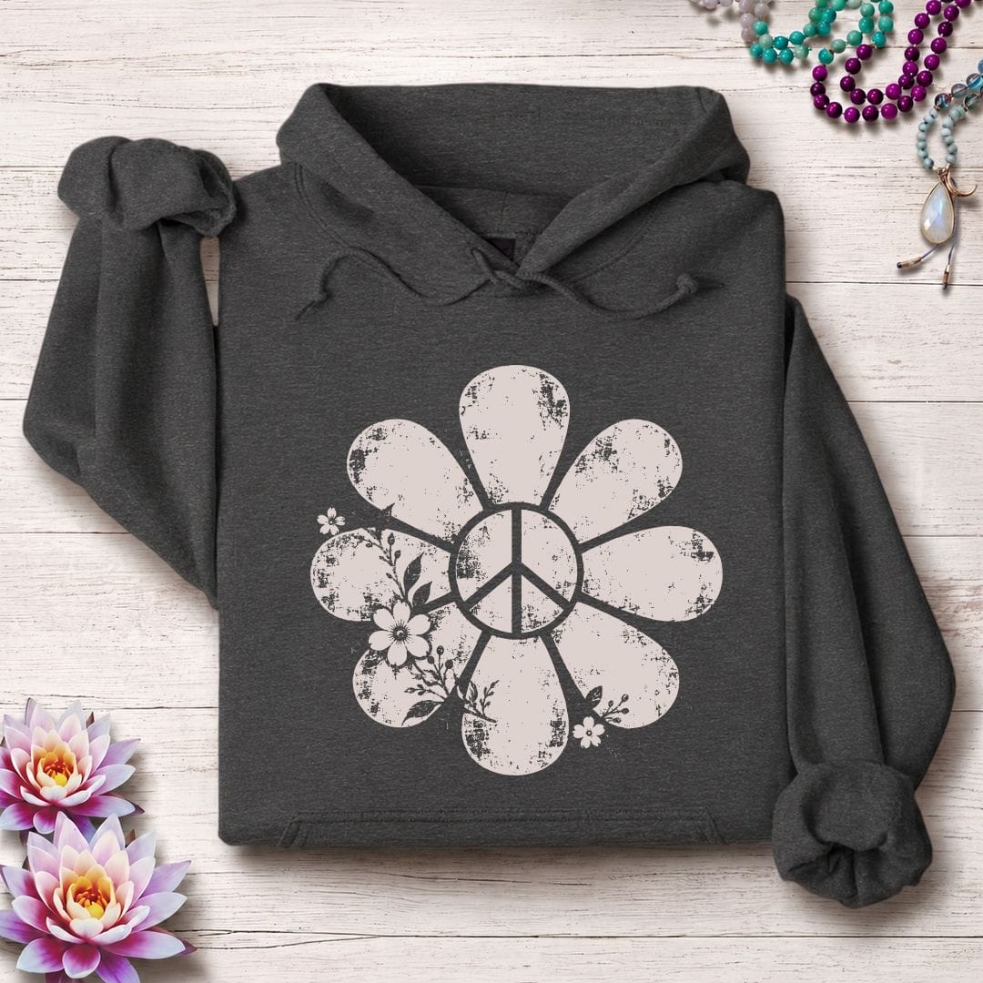 Printify Hoodie Vintage Peace Daisy Hoodie Dark Heather / S