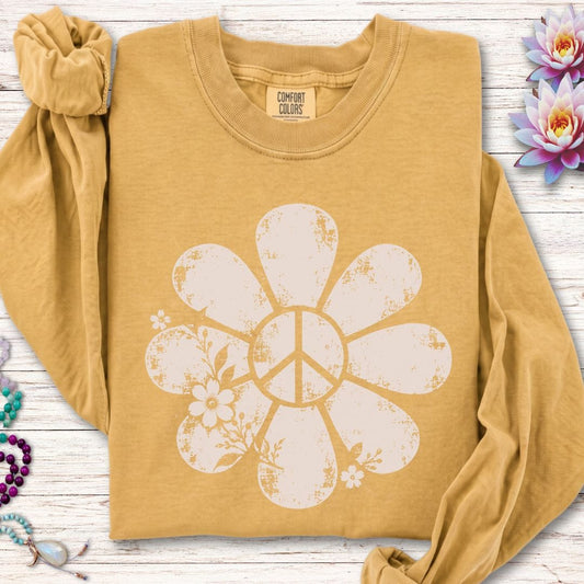 Vintage Peace Daisy Long Sleeve Tee Mustard