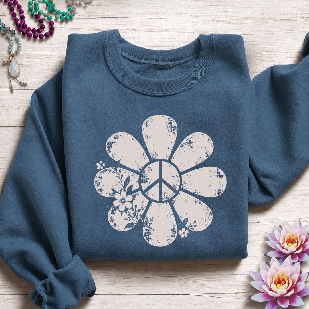 Printify Sweatshirt Vintage Peace Daisy Sweatshirt Indigo Blue / S
