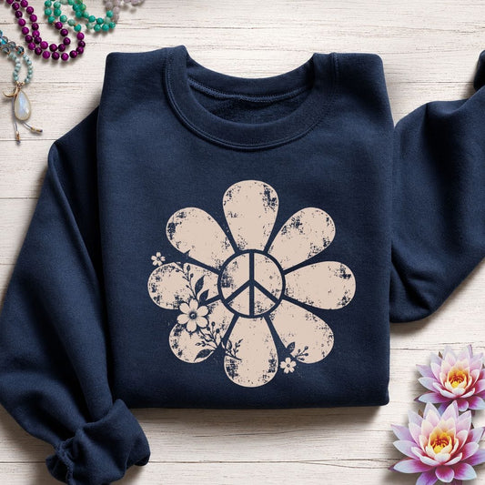Vintage Peace Daisy Sweatshirt Navy