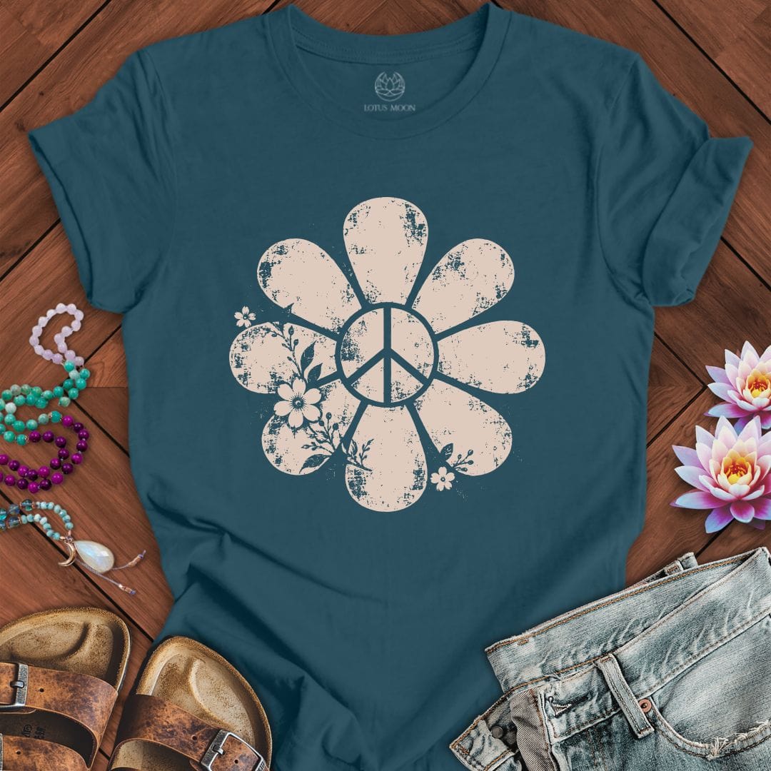Printify T-Shirt Vintage Peace Daisy Tee Deep Teal / S