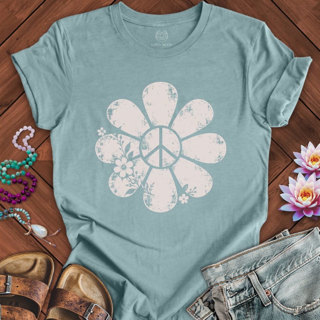 Printify T-Shirt Vintage Peace Daisy Tee Heather Blue Lagoon / S