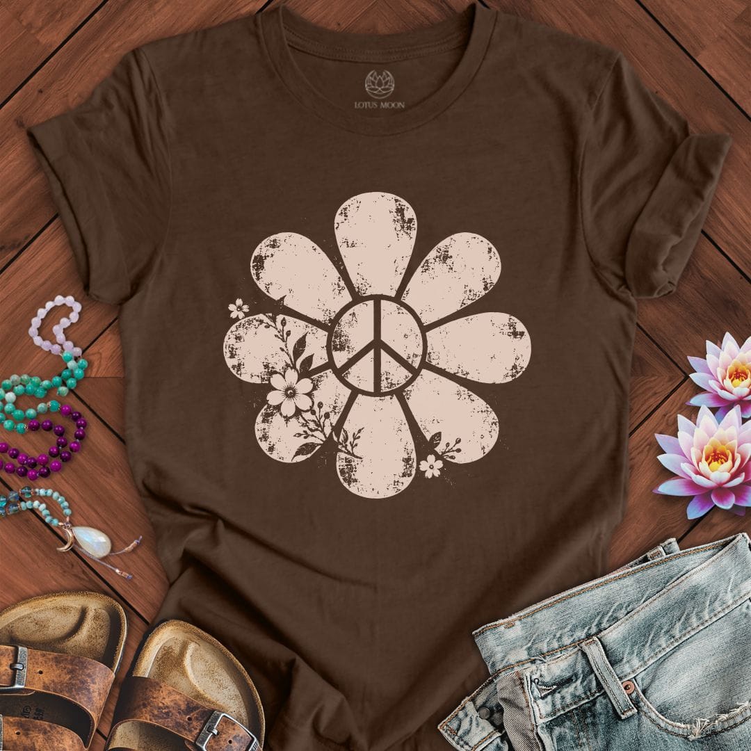 Printify T-Shirt Vintage Peace Daisy Tee Heather Brown / S