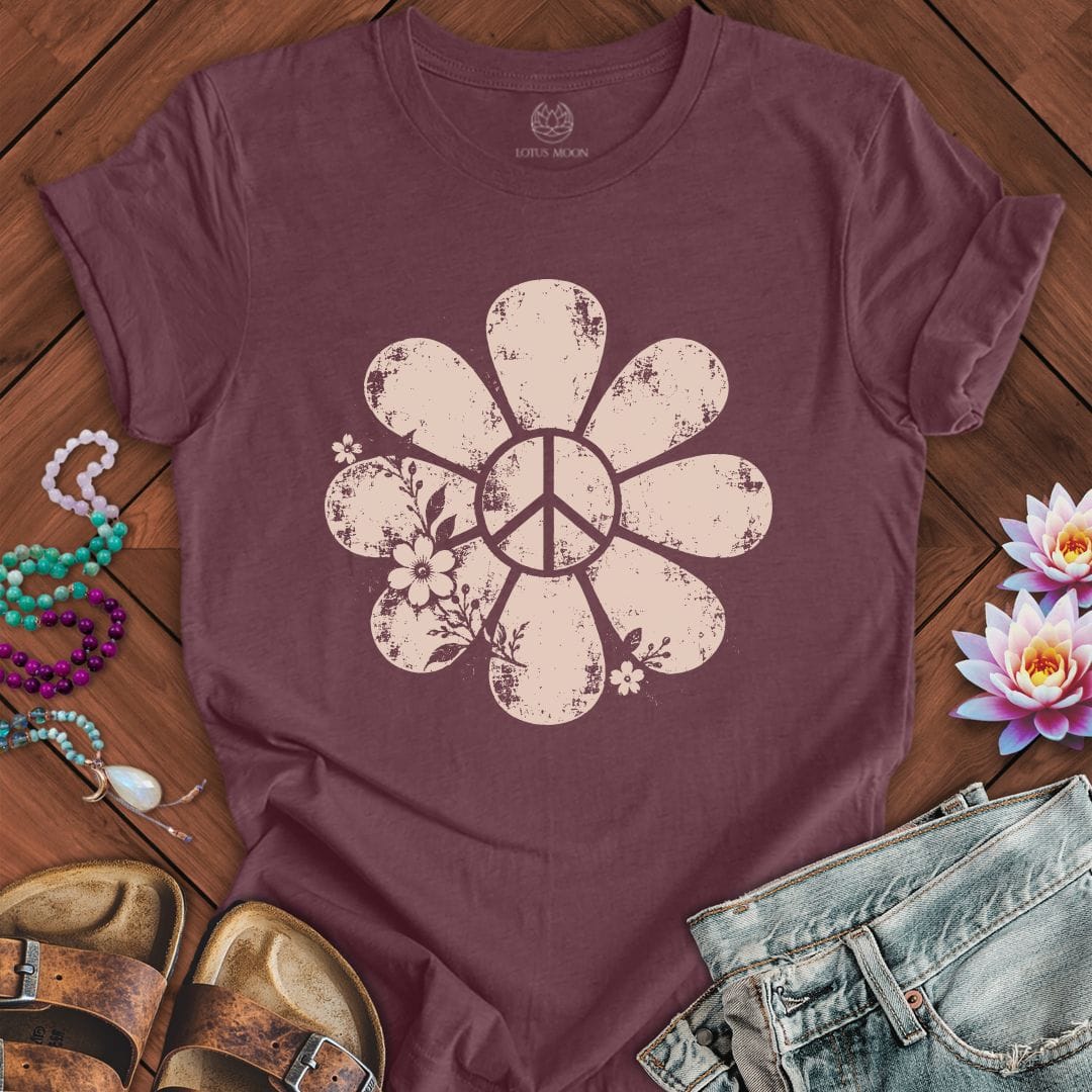 Printify T-Shirt Vintage Peace Daisy Tee Heather Maroon / S
