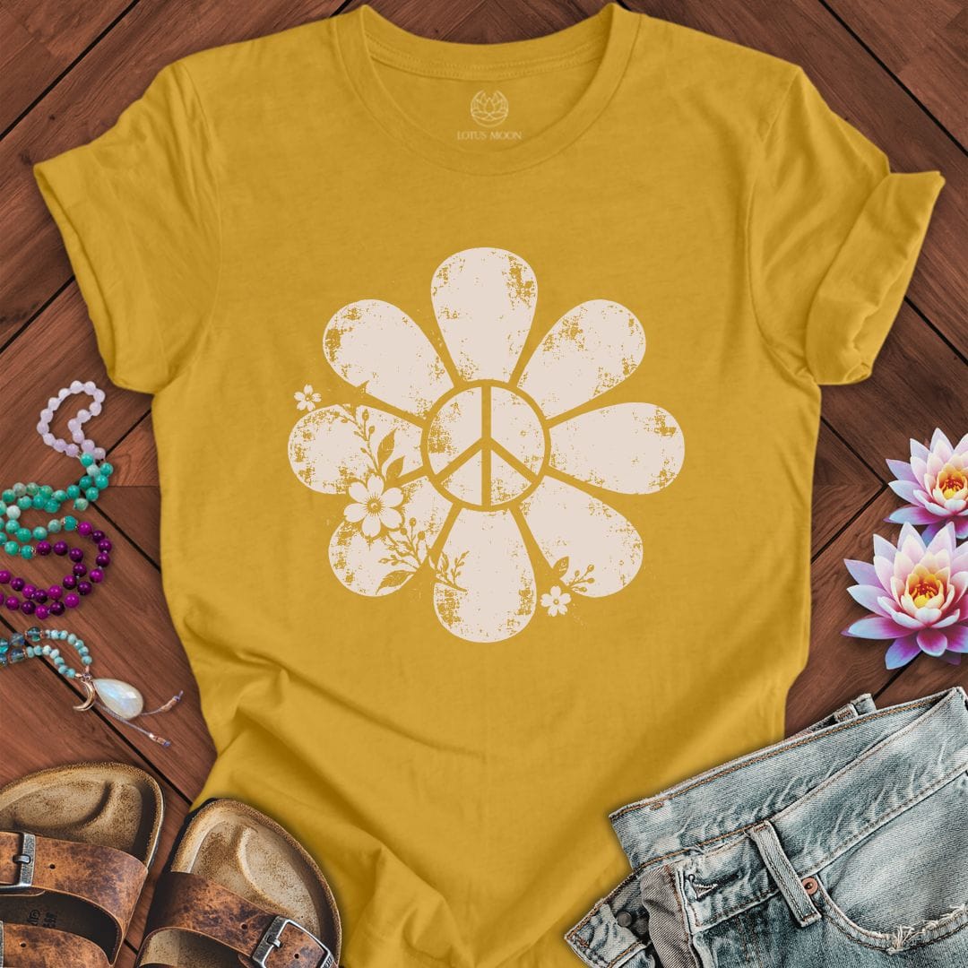 Printify T-Shirt Vintage Peace Daisy Tee Heather Mustard / S