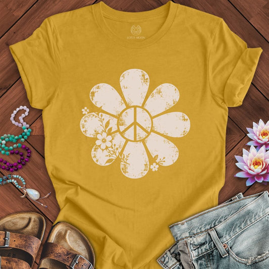 Printify T-Shirt Vintage Peace Daisy Tee Heather Mustard / S