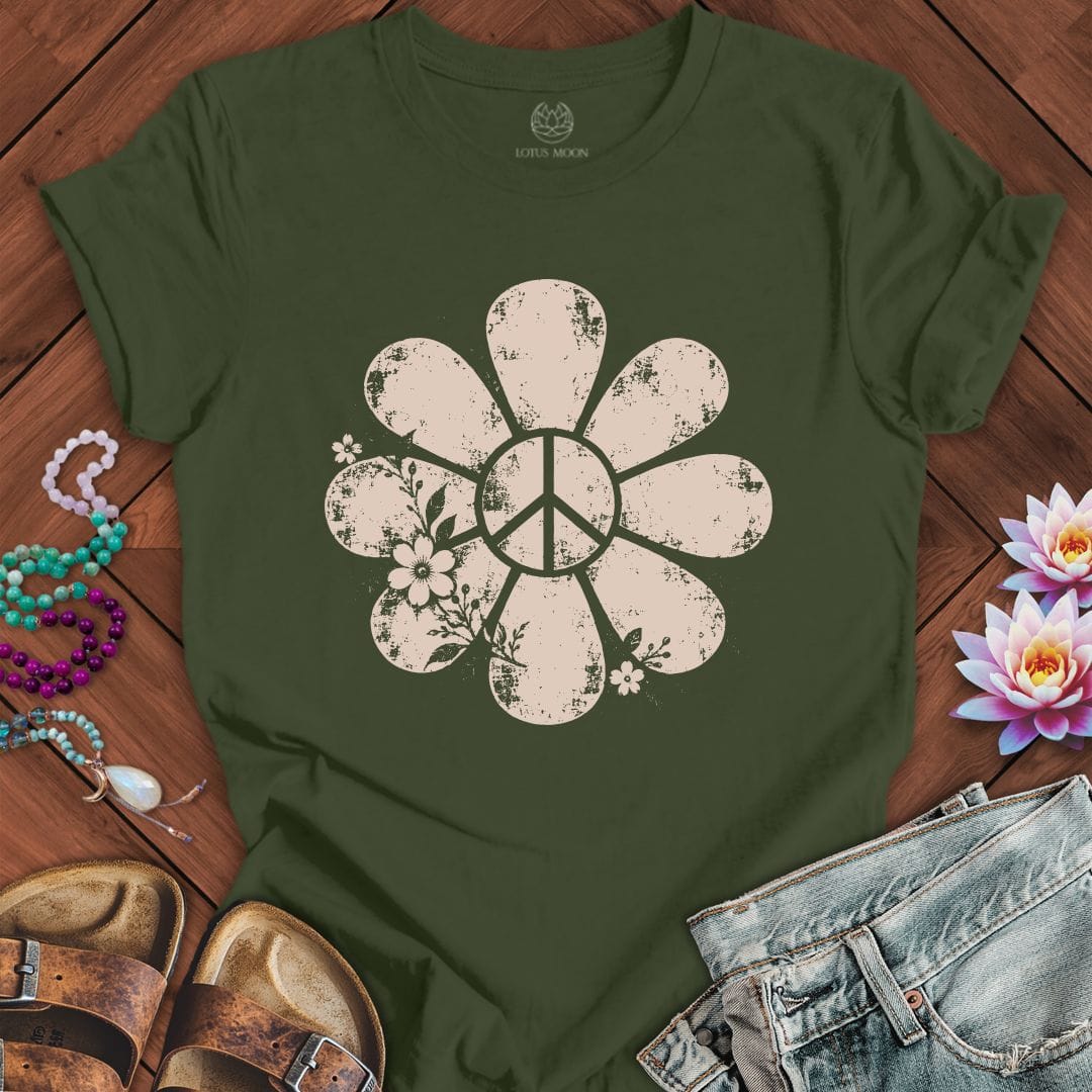 Printify T-Shirt Vintage Peace Daisy Tee Military Green / S