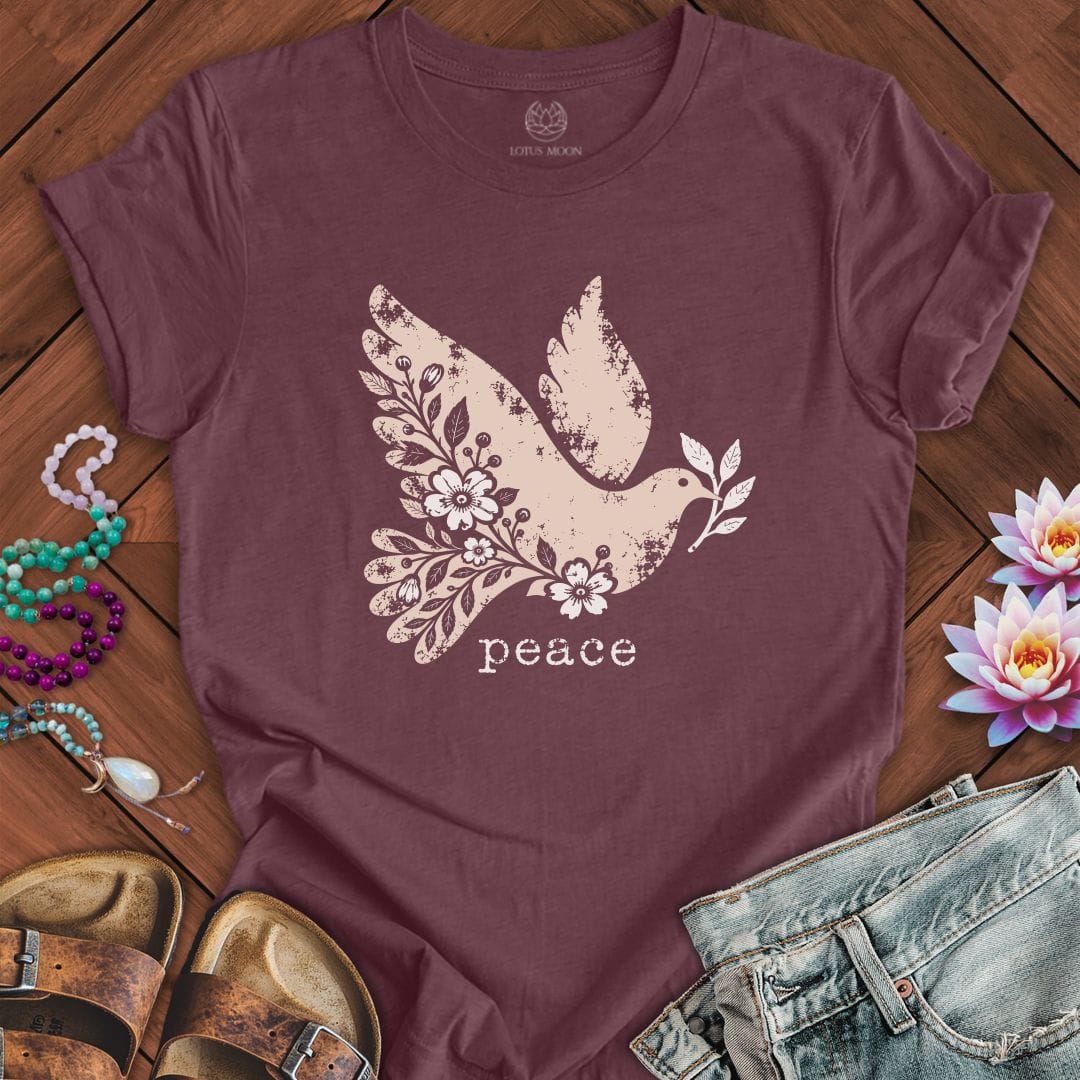 Printify T-Shirt Vintage Peace Dove Tee Heather Maroon / S
