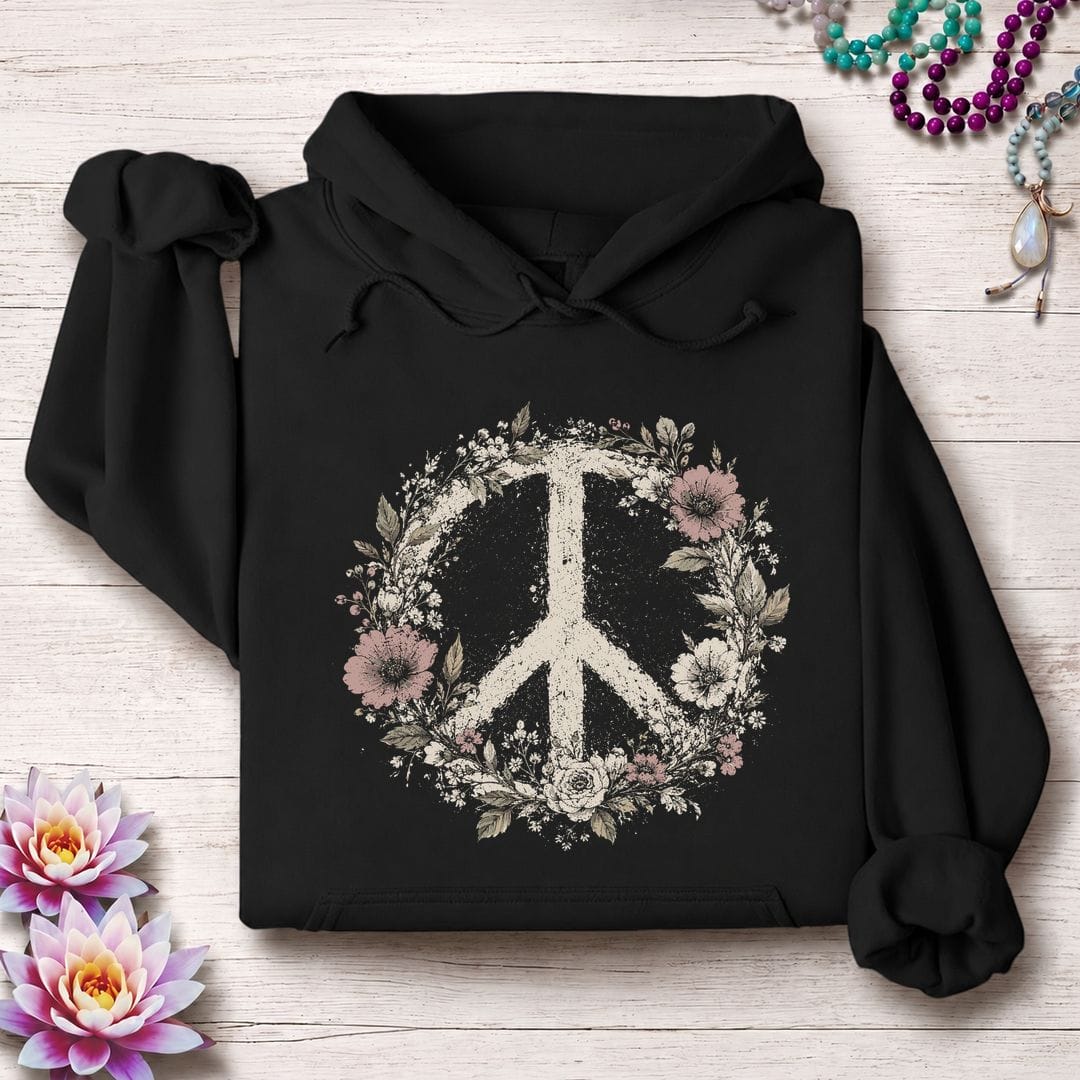Printify Hoodie Vintage Peace Sign Hoodie Black / S