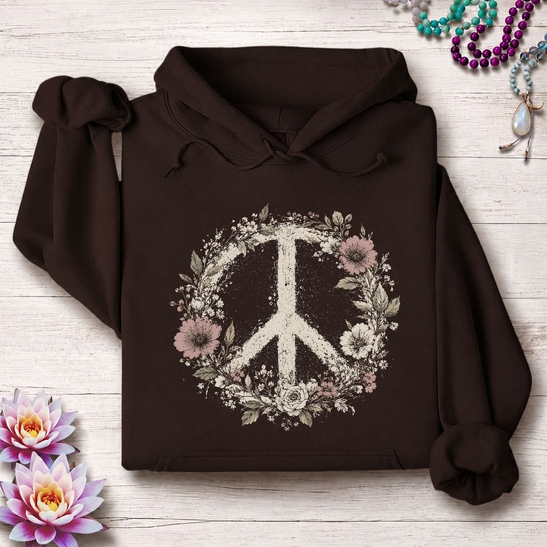 Printify Hoodie Vintage Peace Sign Hoodie Dark Chocolate / S