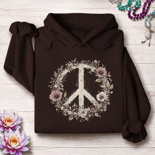 Vintage Peace Sign Hoodie Dark Chocolate