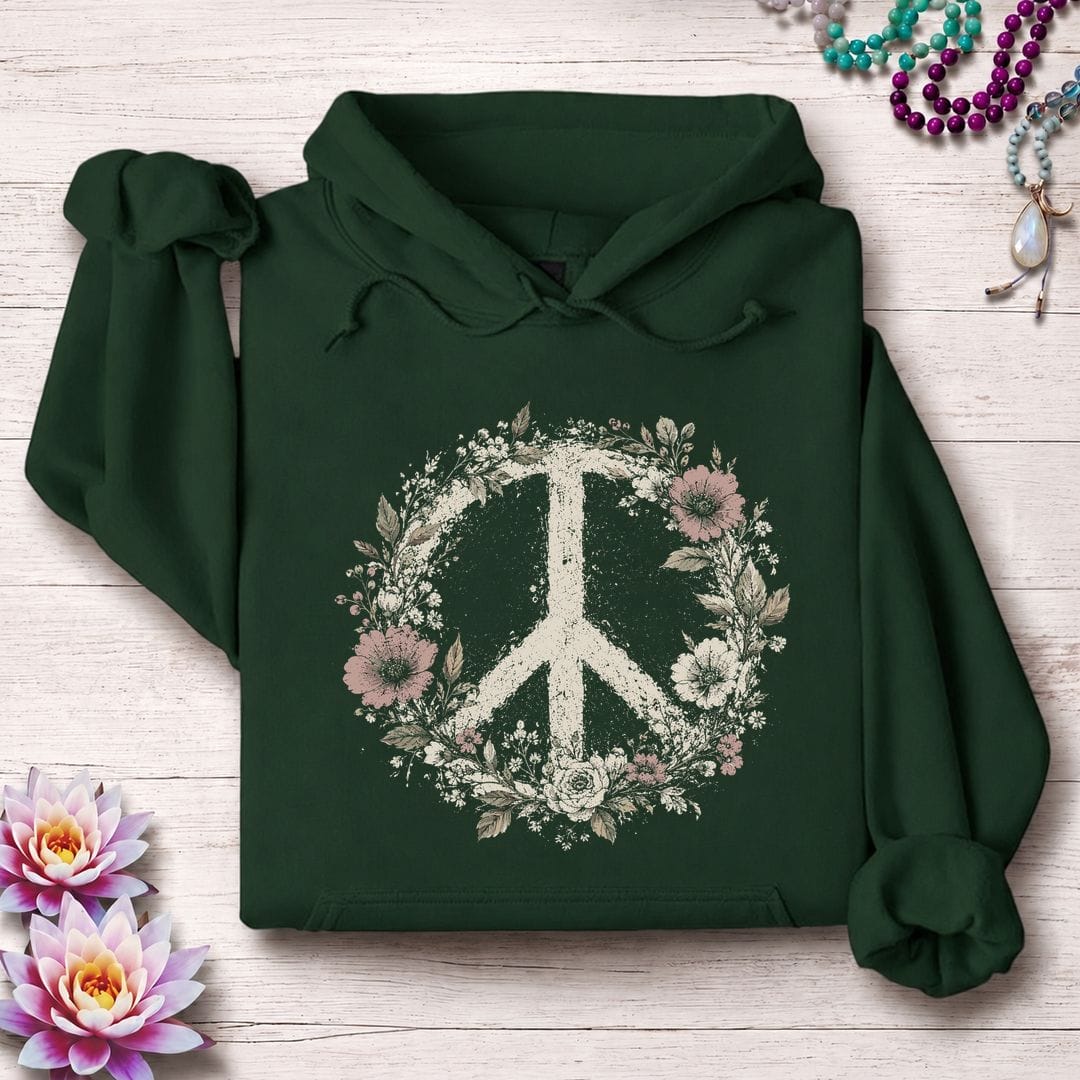 Printify Hoodie Vintage Peace Sign Hoodie Forest Green / S
