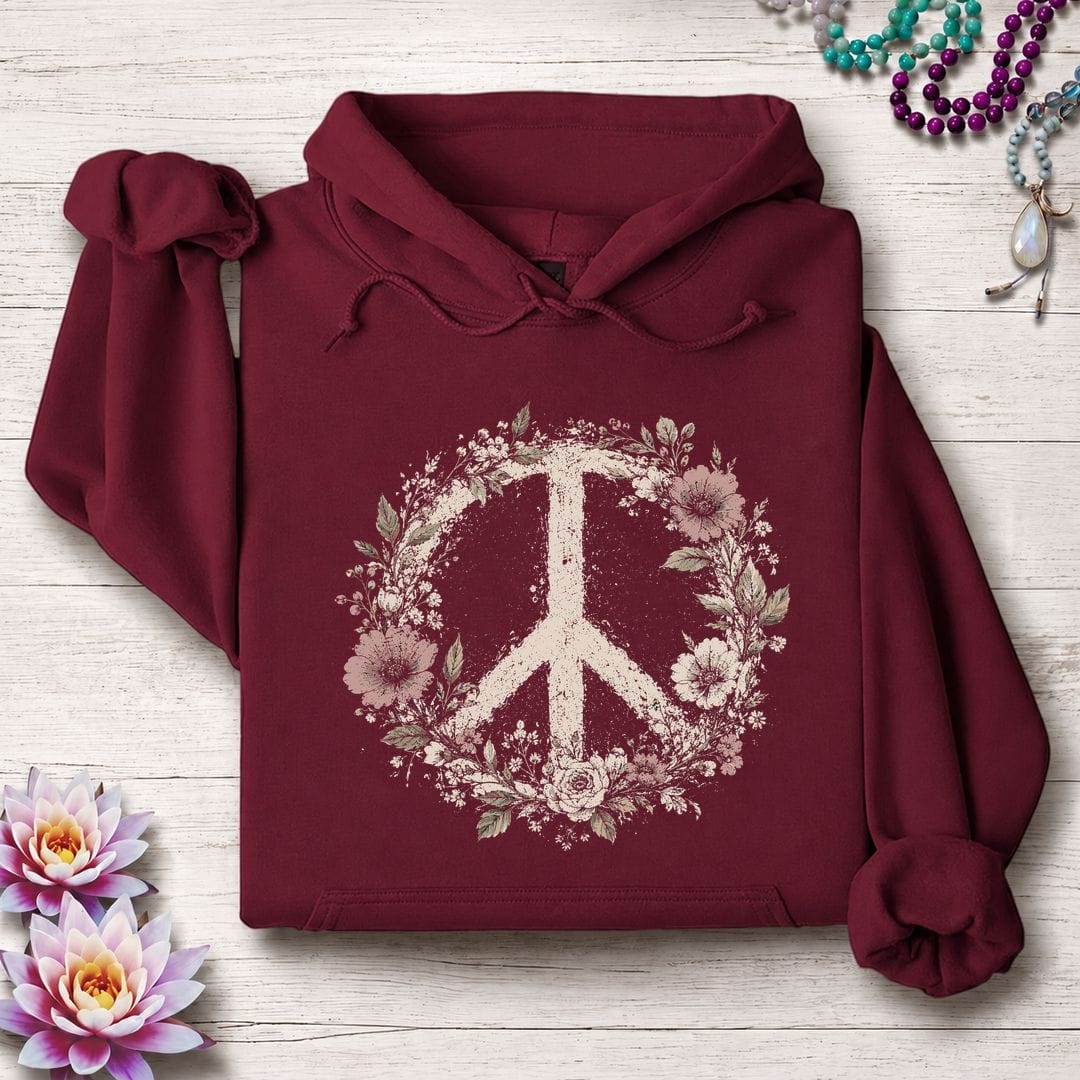 Printify Hoodie Vintage Peace Sign Hoodie Maroon / S