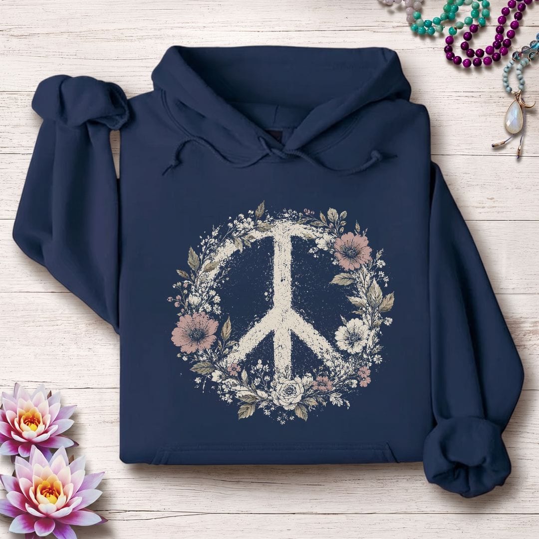 Printify Hoodie Vintage Peace Sign Hoodie Navy / S