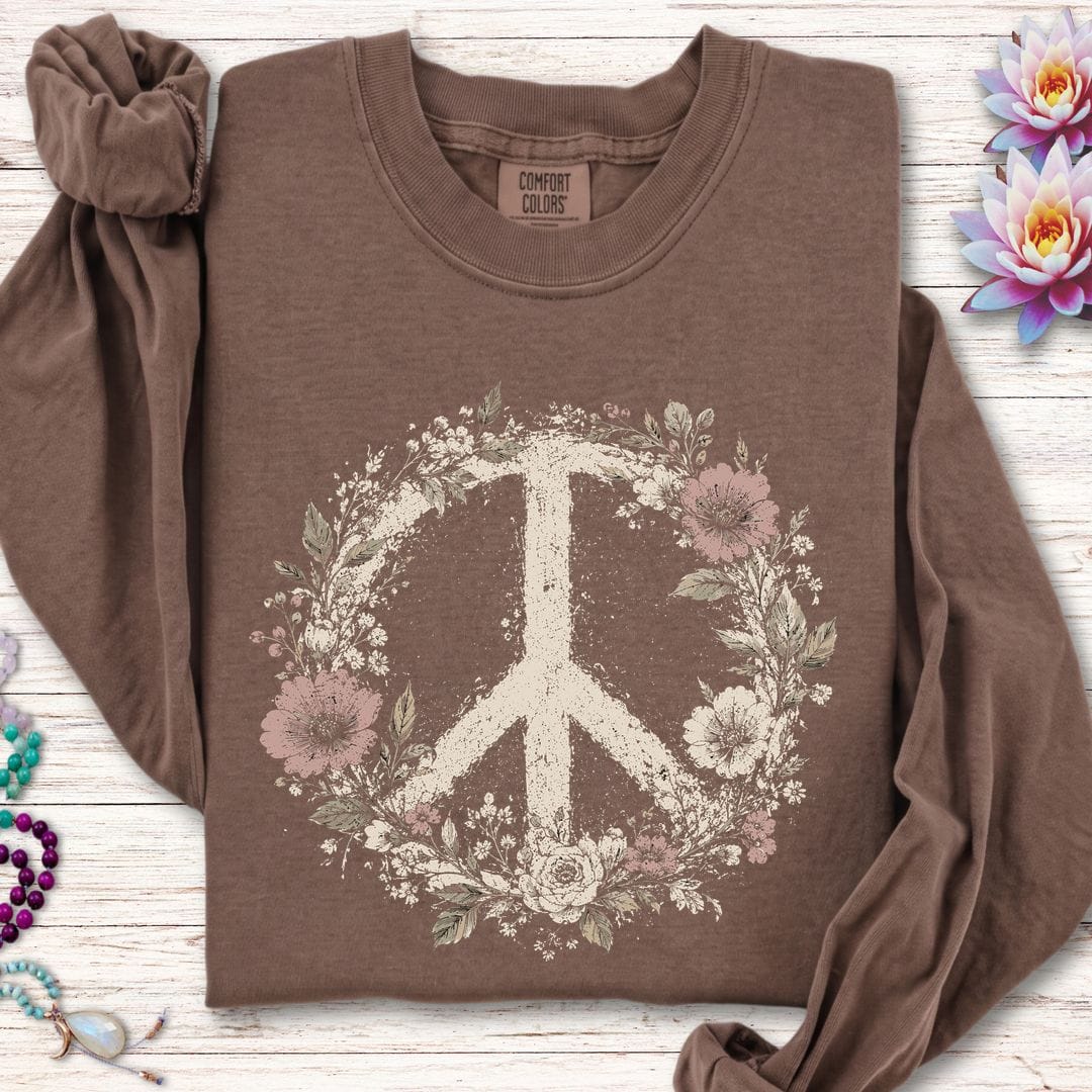 Printify Long-sleeve Vintage Peace Sign Long Sleeve Tee Espresso / S