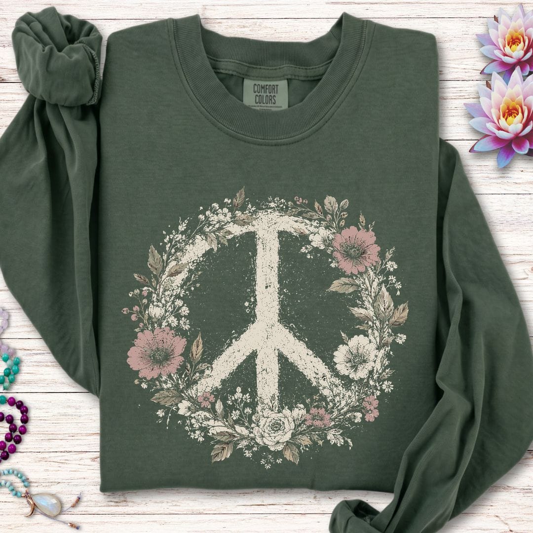 Printify Long-sleeve Vintage Peace Sign Long Sleeve Tee Hemp / S