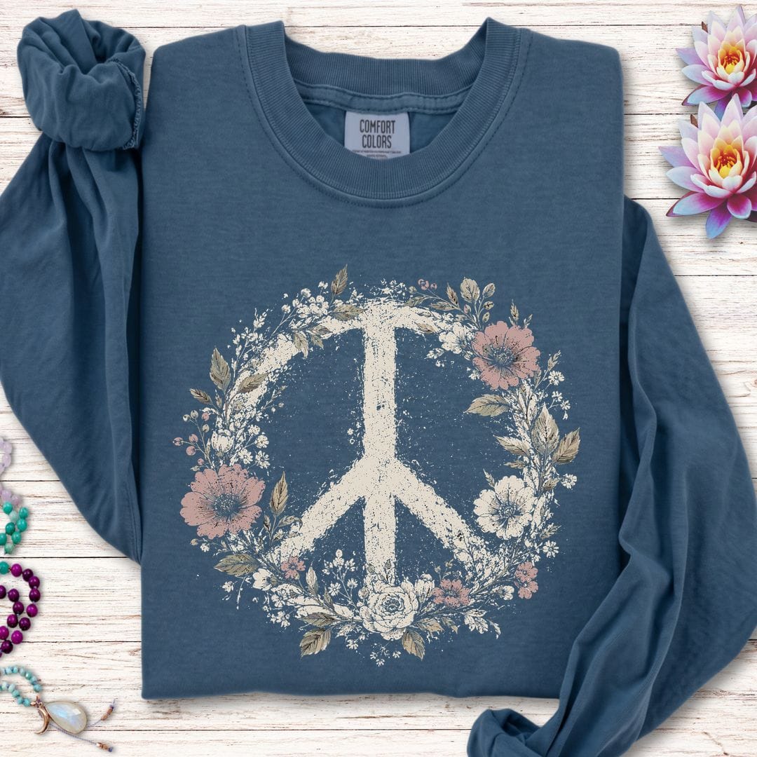 Printify Long-sleeve Vintage Peace Sign Long Sleeve Tee Midnight / S