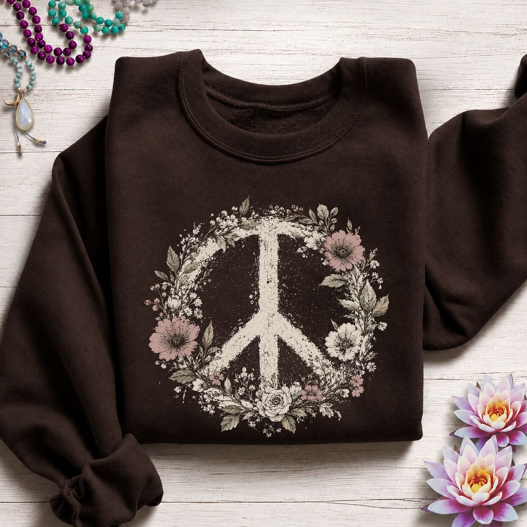Vintage Peace Sign Sweatshirt Dark Chocolate