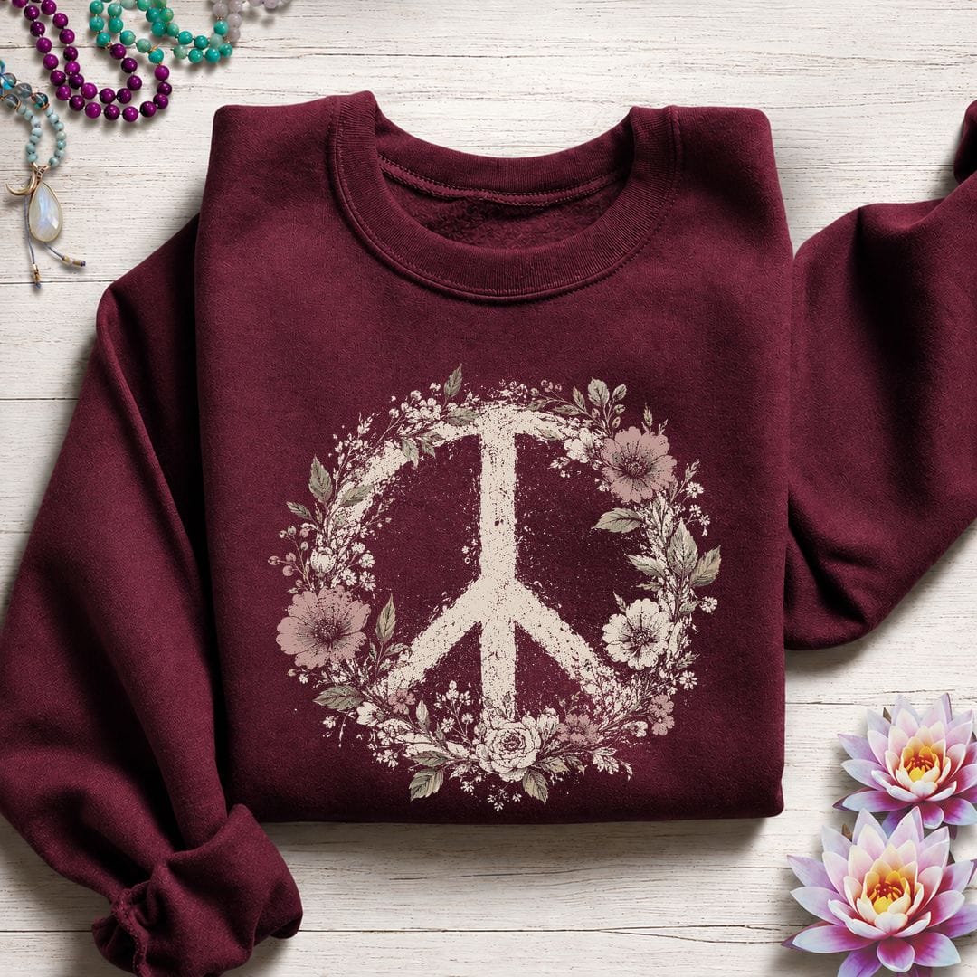 Vintage Peace Sign Sweatshirt Maroon