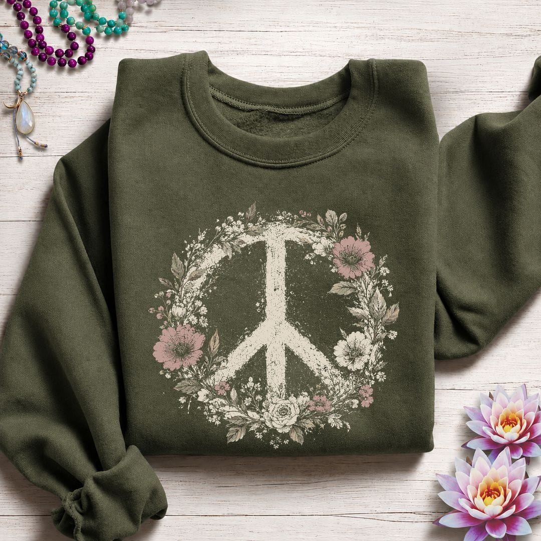Vintage Peace Sign Sweatshirt Military Green