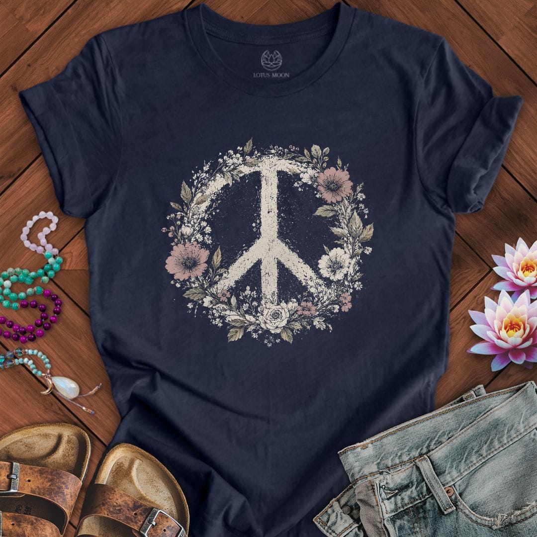 Printify T-Shirt Vintage Peace Sign Tee Heather Midnight Navy / S