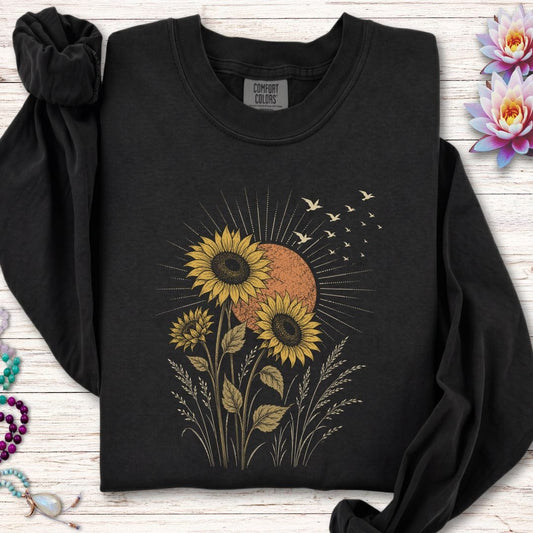 Vintage Sunflower Long Sleeve Tee Black