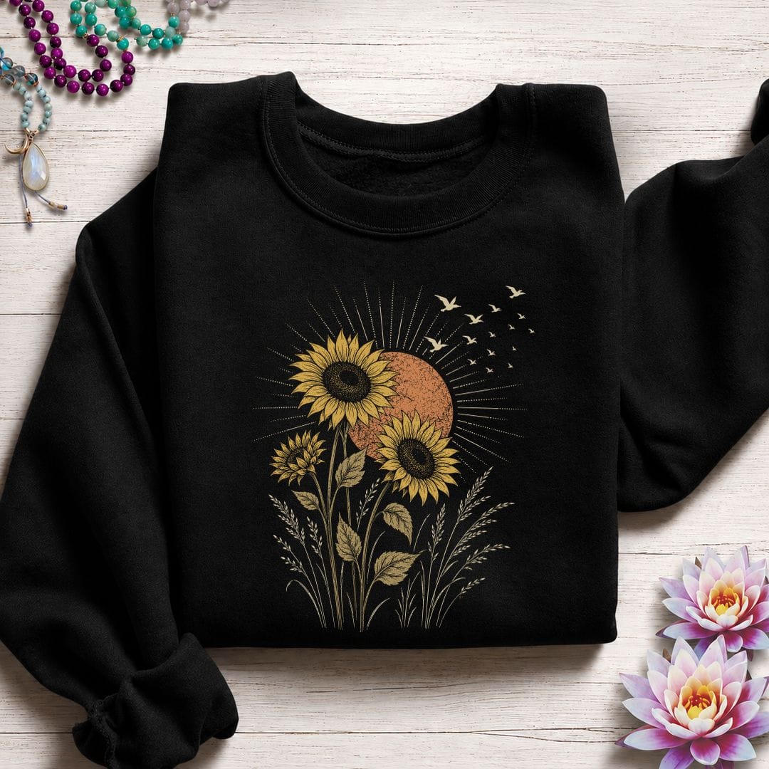 Printify Sweatshirt Vintage Sunflower Sweatshirt Black / S
