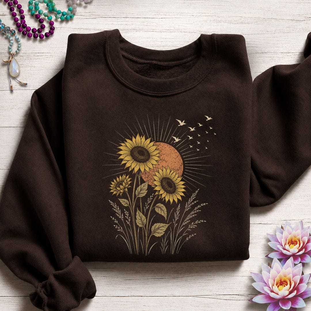 Printify Sweatshirt Vintage Sunflower Sweatshirt Dark Chocolate / S