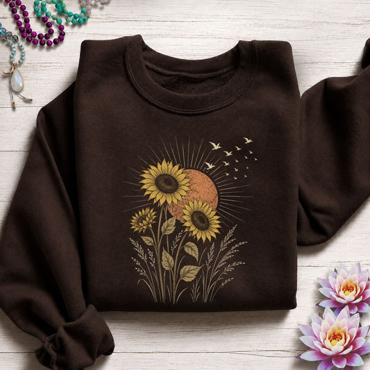 Vintage Sunflower Sweatshirt Dark Chocolate