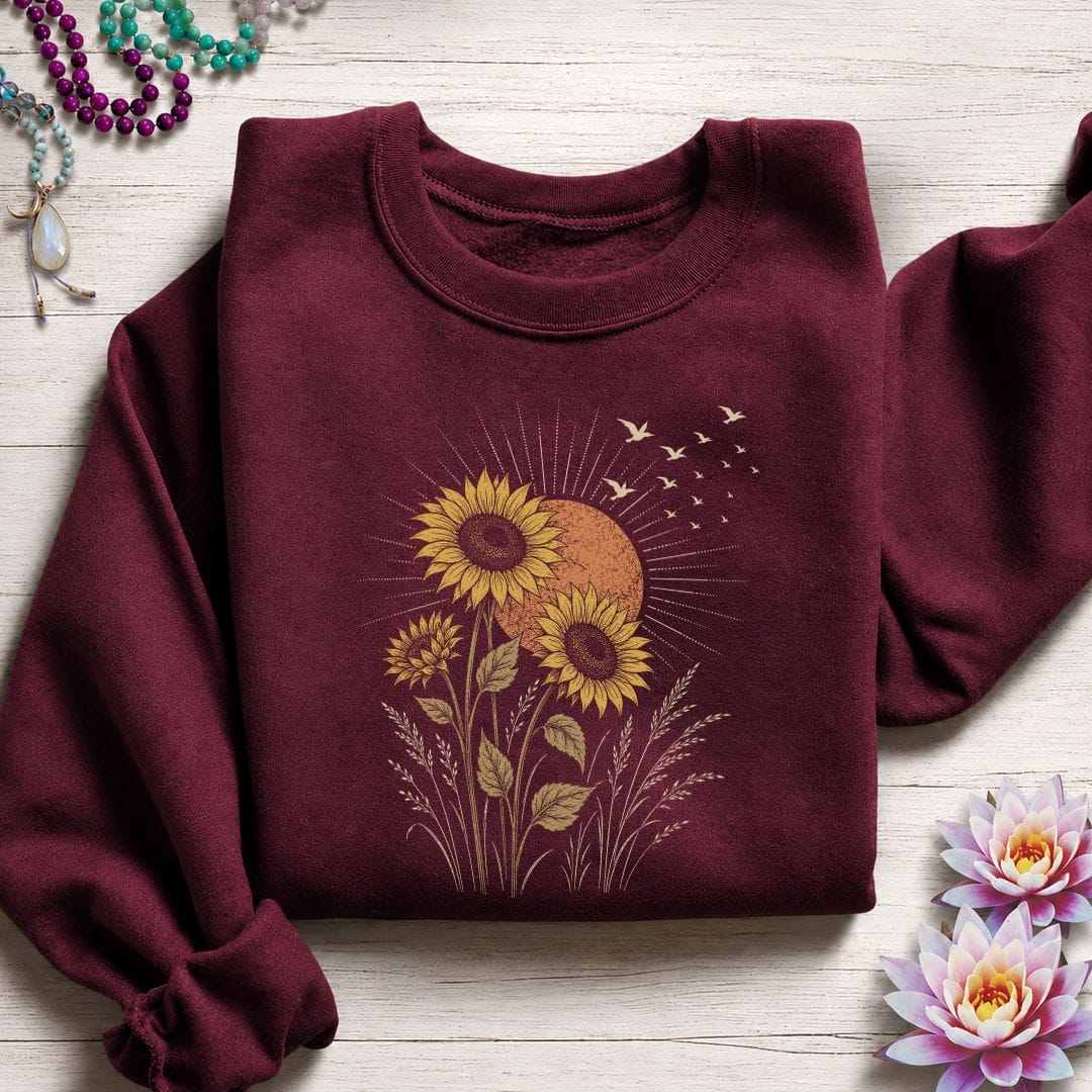 Printify Sweatshirt Vintage Sunflower Sweatshirt Maroon / S