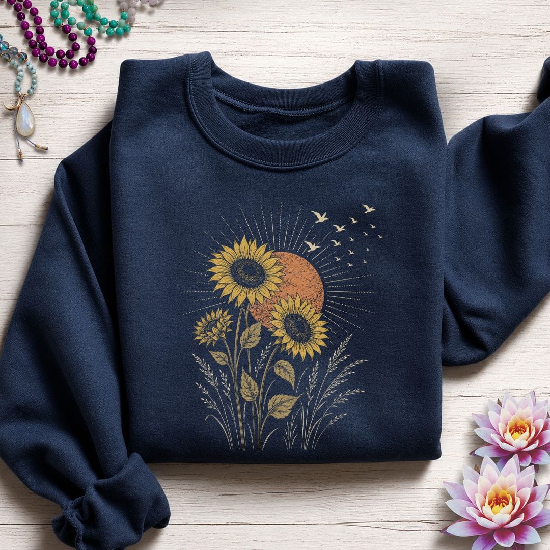 Printify Sweatshirt Vintage Sunflower Sweatshirt Navy / S