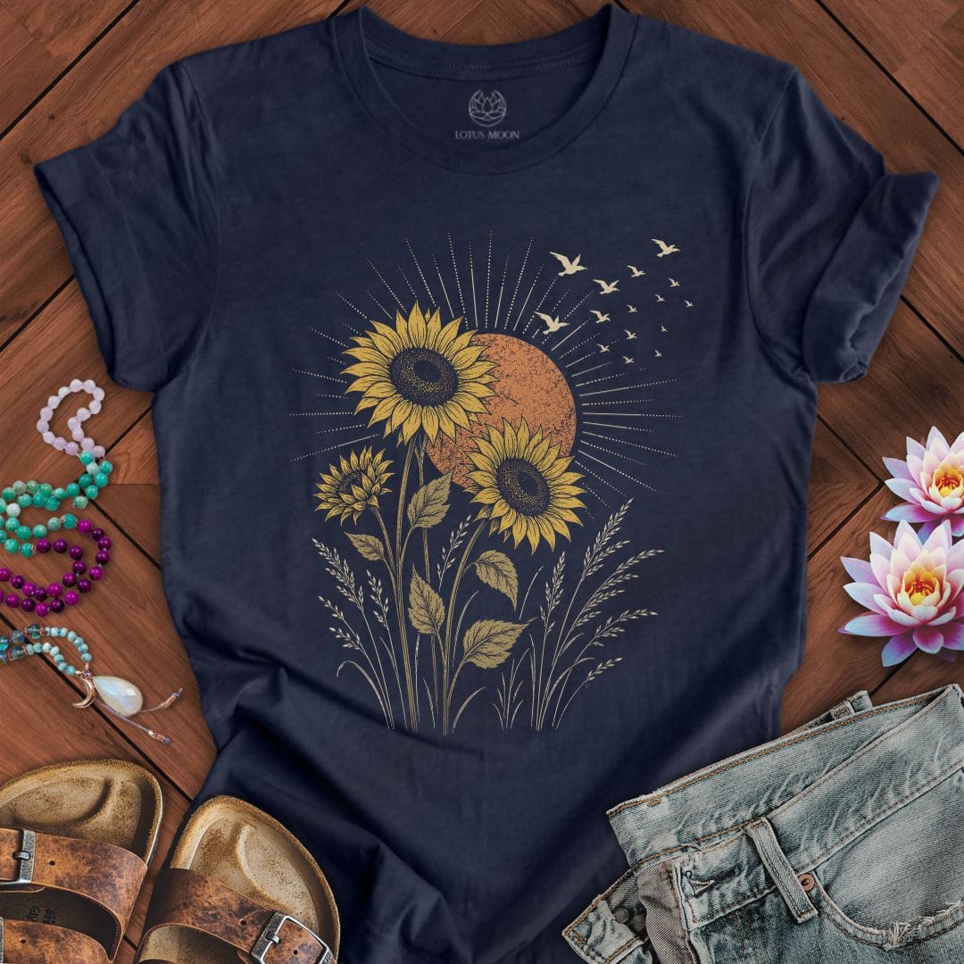 Printify T-Shirt Vintage Sunflower Tee Heather Midnight Navy / S