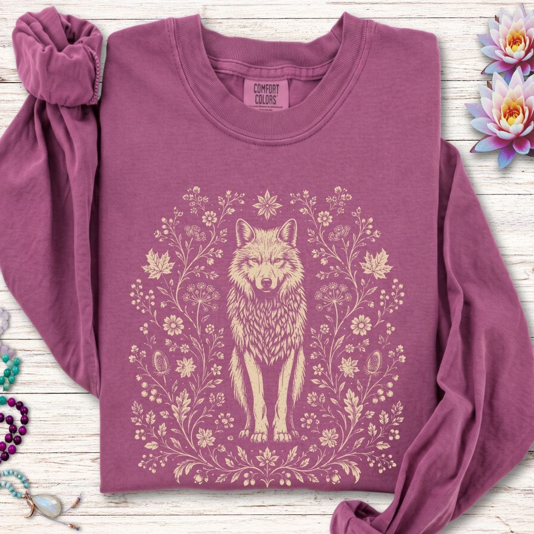 Printify Long-sleeve Vintage Wolf Long Sleeve Tee Berry / S