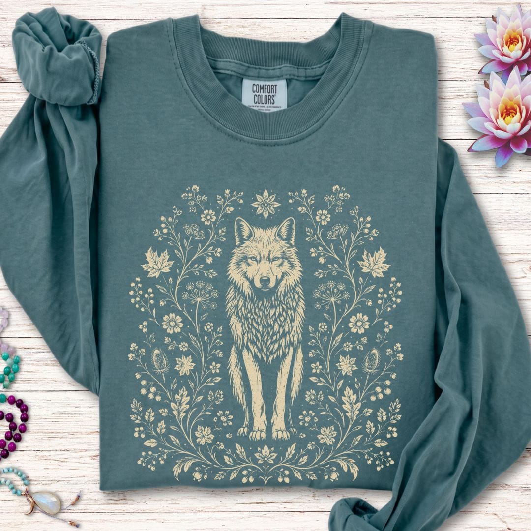 Printify Long-sleeve Vintage Wolf Long Sleeve Tee Blue Spruce / S