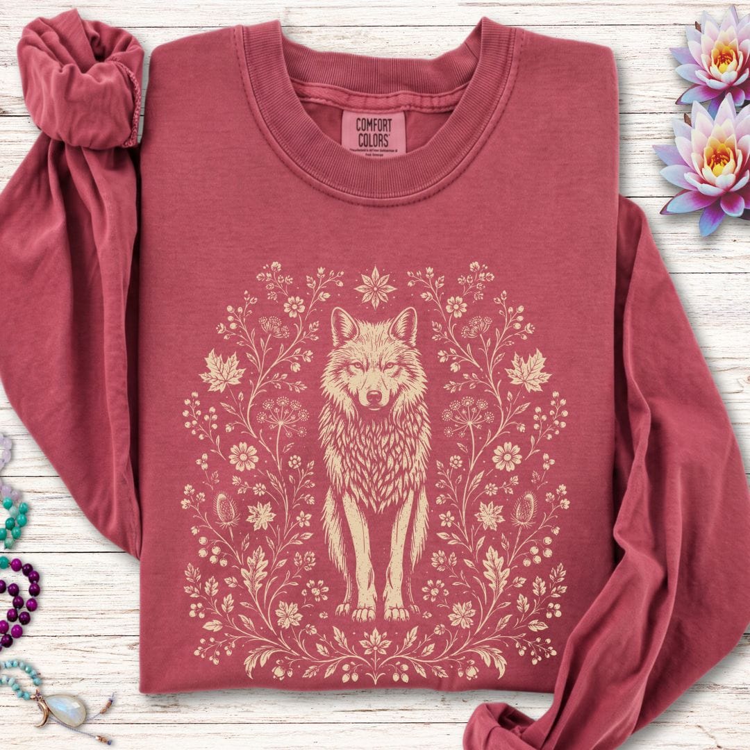 Printify Long-sleeve Vintage Wolf Long Sleeve Tee Crimson / S