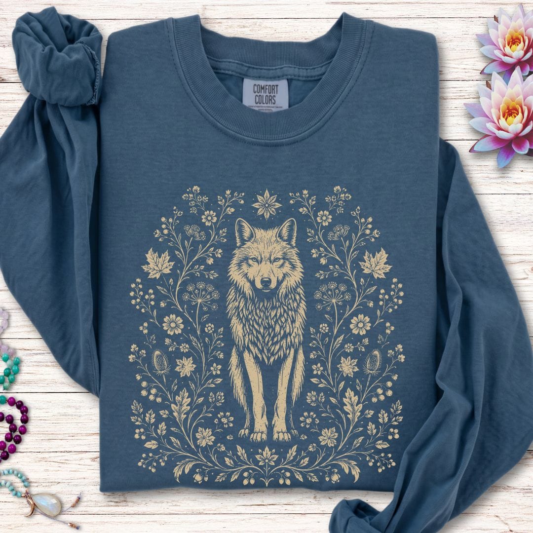 Printify Long-sleeve Vintage Wolf Long Sleeve Tee Midnight / S