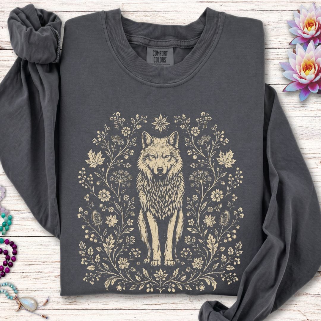 Printify Long-sleeve Vintage Wolf Long Sleeve Tee Pepper / S