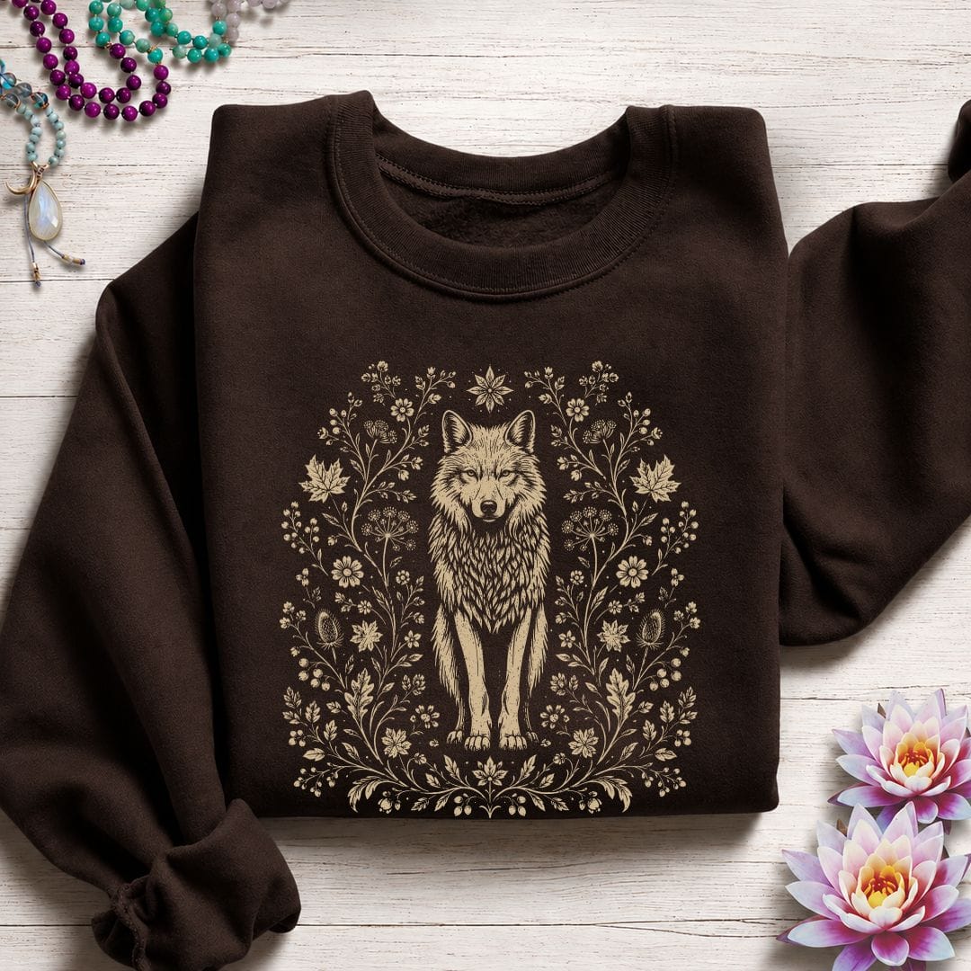 Printify Sweatshirt Vintage Wolf Sweatshirt Dark Chocolate / S