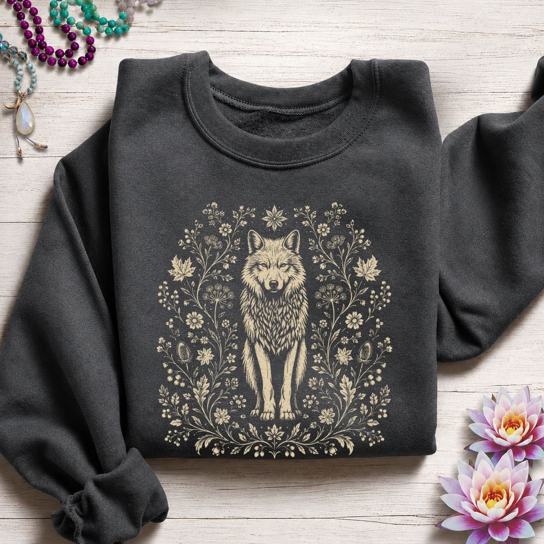 Printify Sweatshirt Vintage Wolf Sweatshirt Dark Heather / S