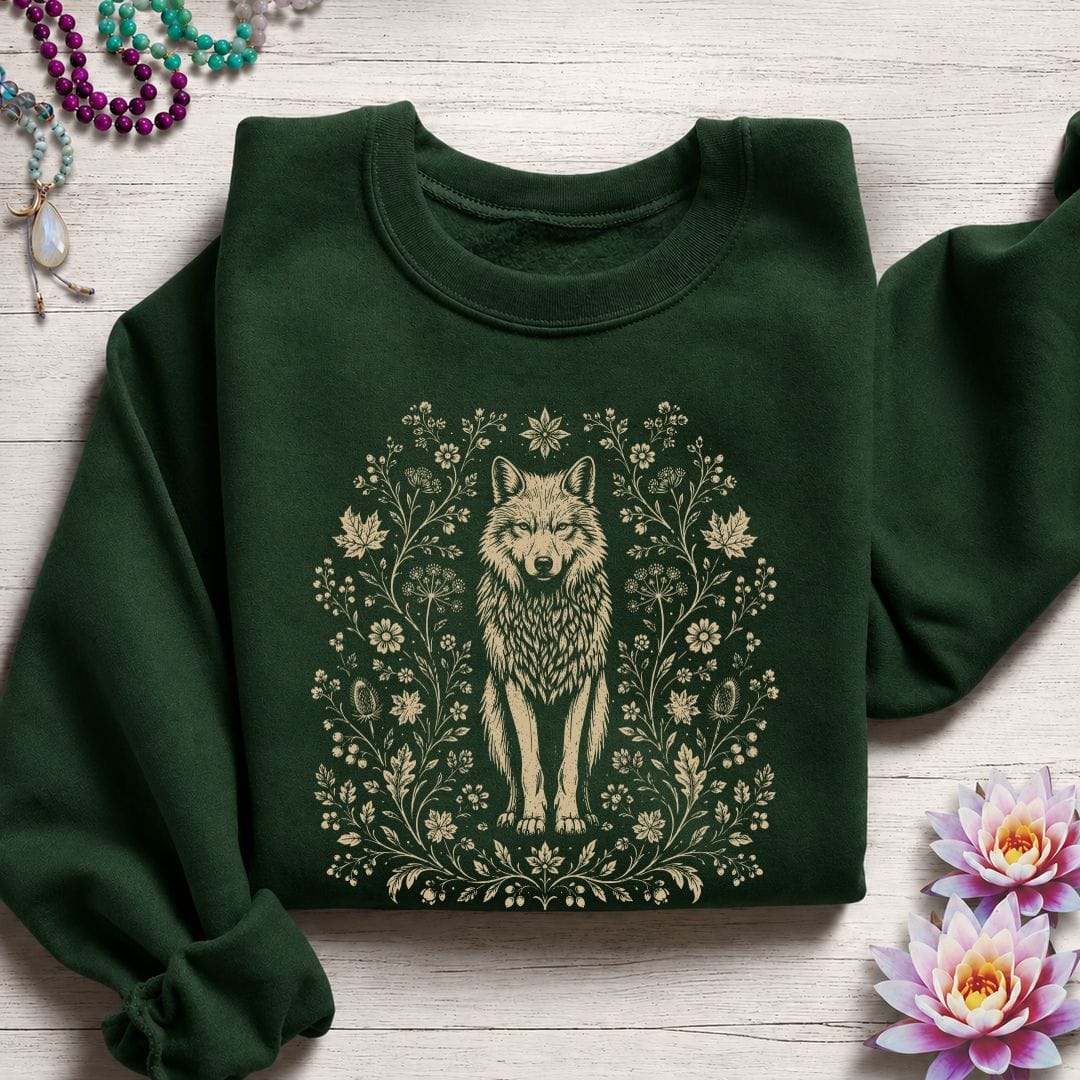 Printify Sweatshirt Vintage Wolf Sweatshirt Forest Green / S
