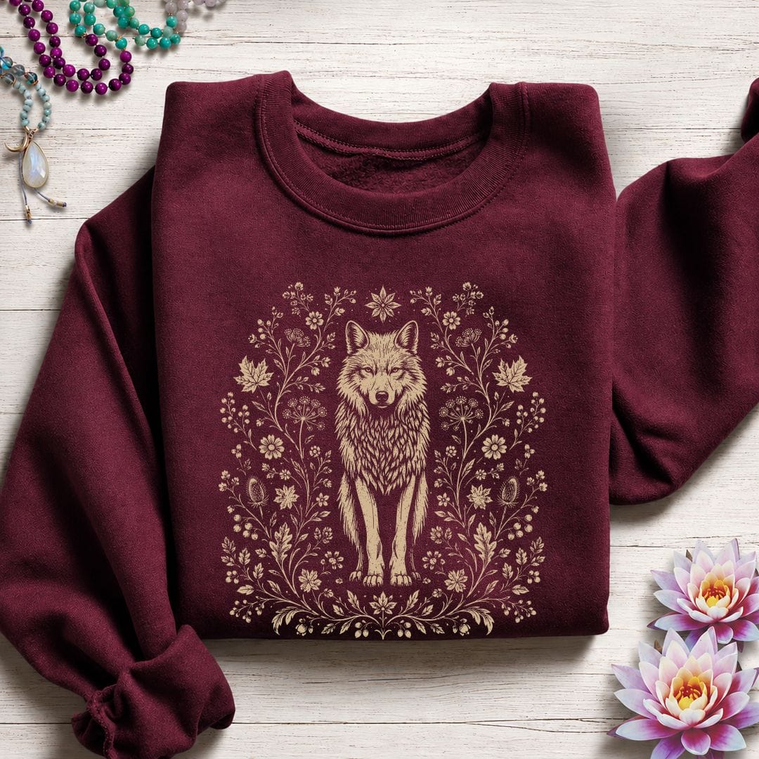 Printify Sweatshirt Vintage Wolf Sweatshirt Maroon / S